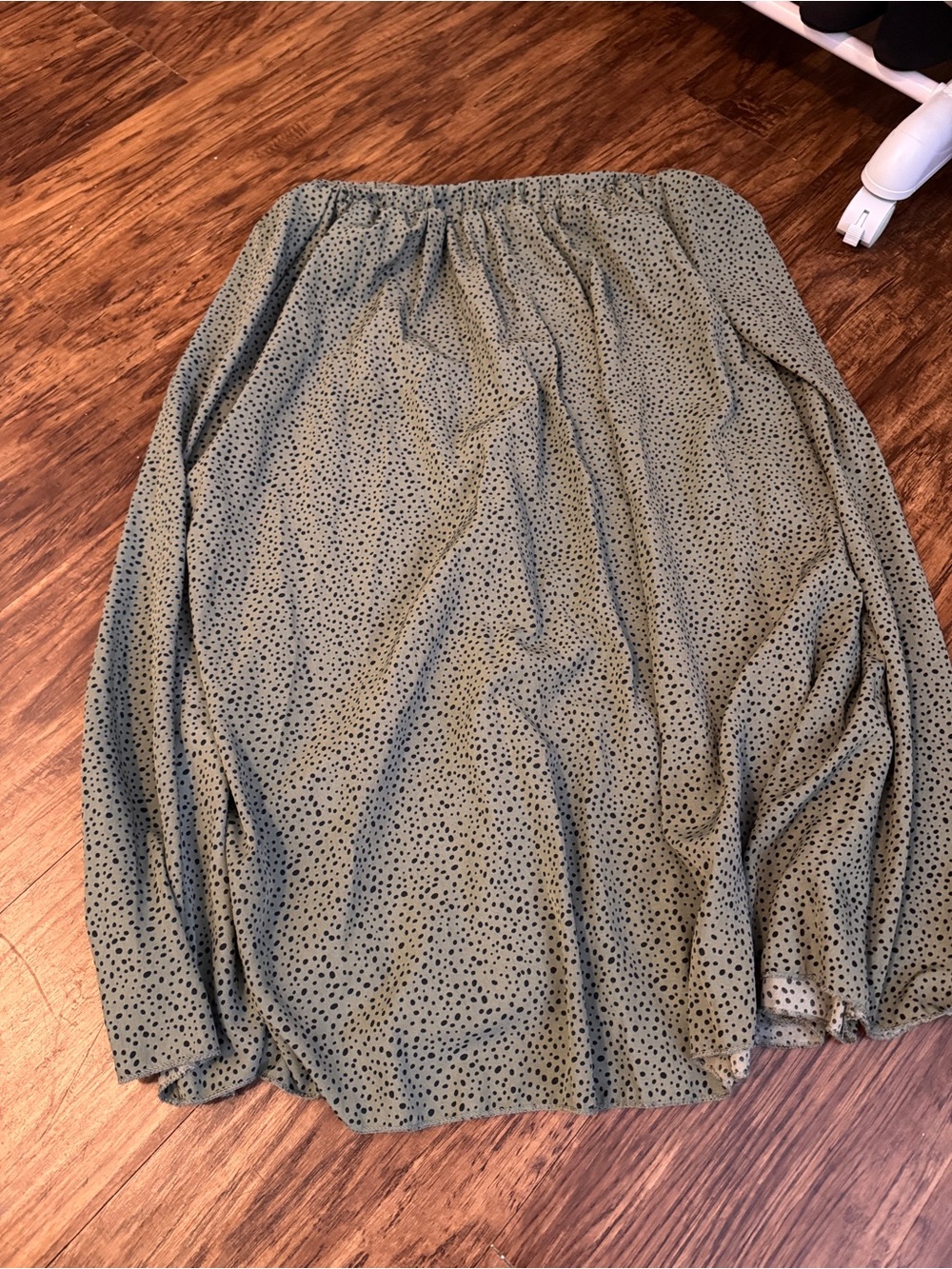SHEIN Olive Green Midi Skirt with Black Polka Dots